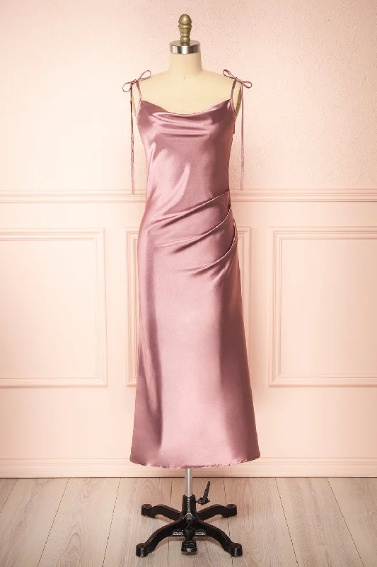 Chic & Modern Sales Elyse Mauve | Cowl Neck Midi Dress Flowy Fabric