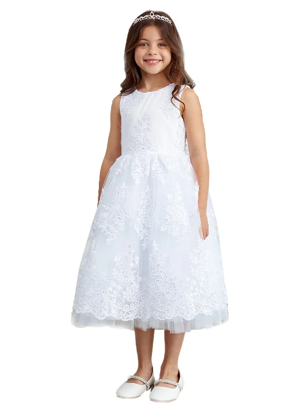 Retro Style Promotions Big Girls White Metallic Lace Overlay Tulle Junior Bridesmaid Dress 8-16 Hollywood Glam Award - Show Style