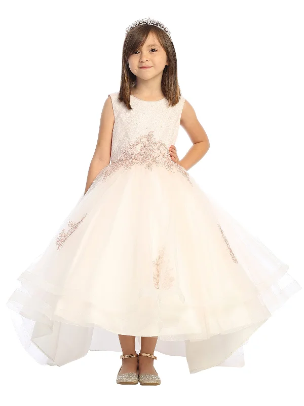 Timeless Style Promotions Big Girls Blush Pearl Rhinestone Lace Tail Skirt Junior Bridesmaid Dress 8-16 Chic Allure