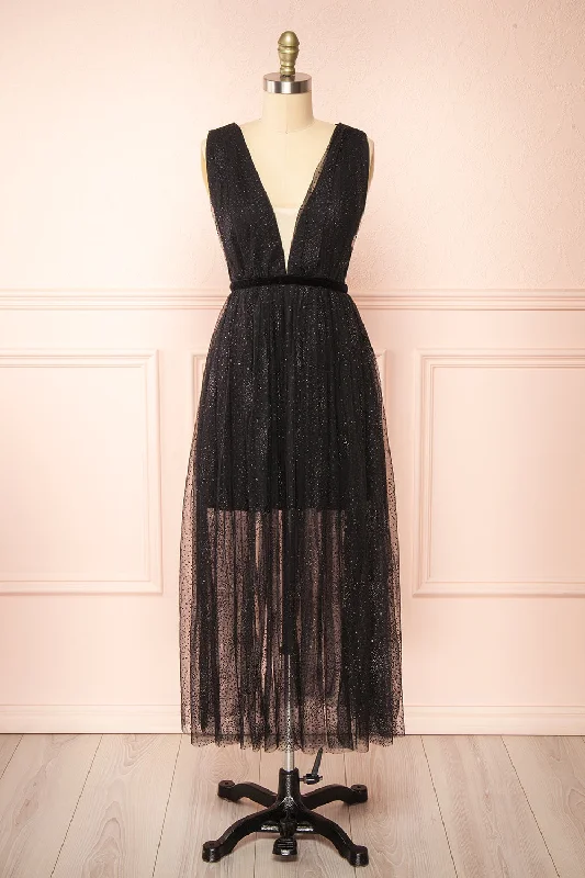 Fashion Sale Tsuyu | Plunging Neckline Sparkling Midi Dress Limited - Edition Drops