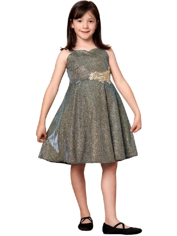 Additional Time-Limited Offers Big Girls Olive Glitter Metallic Strap Junior Bridesmaid Dress 8-16 Casual Chic