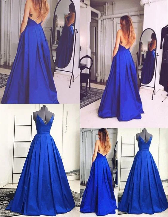 The Good Stuff Simple Royal Blue Prom Dress - V-neck Sleeveless Floor Length Backless   cg9642 Tropical Island - Inspired Attire