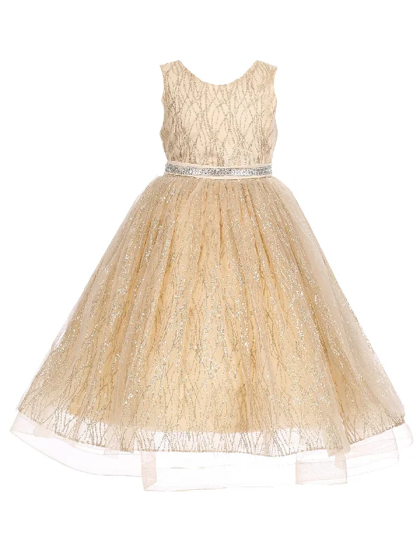 Fashionista Sale Big Girls Champagne Gold Glitter Tulle Sleeveless Junior Bridesmaid Dress 8-14 Today Only