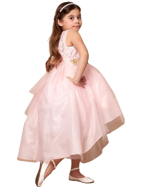 Glamorous Fashion Offers Big Girls Blush Sequin Bodice Hi Low Junior Bridesmaid Dress 8-16 Feminine Flow