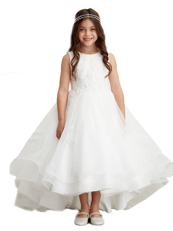 Luxury Fashion Discounts Big Girls Ivory Pearl Rhinestone Lace Tail Skirt Junior Bridesmaid Dress 8-16 Contemporary Elegance