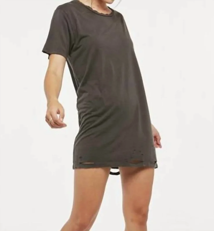 Limited Edition Grinded Tee Shirt Dress In Distressed Black Graceful Cut