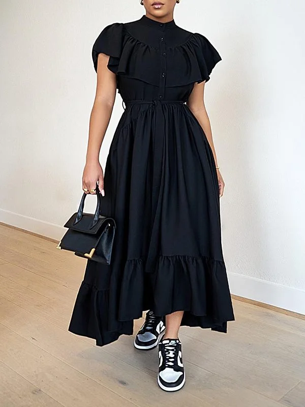 New Styles Just In Motionkiller Solid Ruffle Shirt Dress Modern Romance