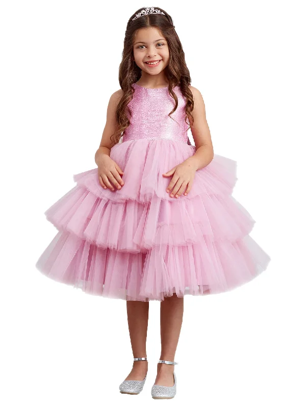 Enjoy Discount Big Girls Violet Metallic Glitter Layered Tulle Junior Bridesmaid Dress 8-12 Feminine Flow