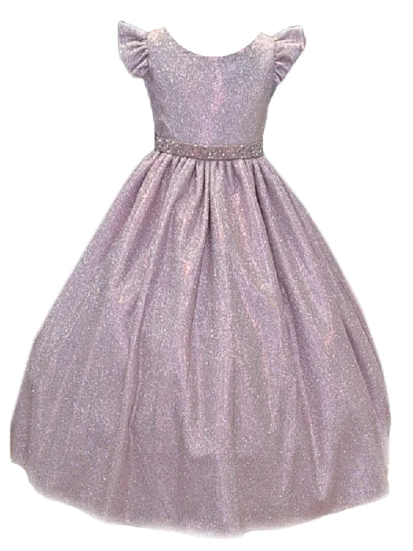 New Season Fashion Preview Sale Big Girls Light Pink Metallic Flutter Sleeve Junior Bridesmaid Dress 8-16 Chic Allure