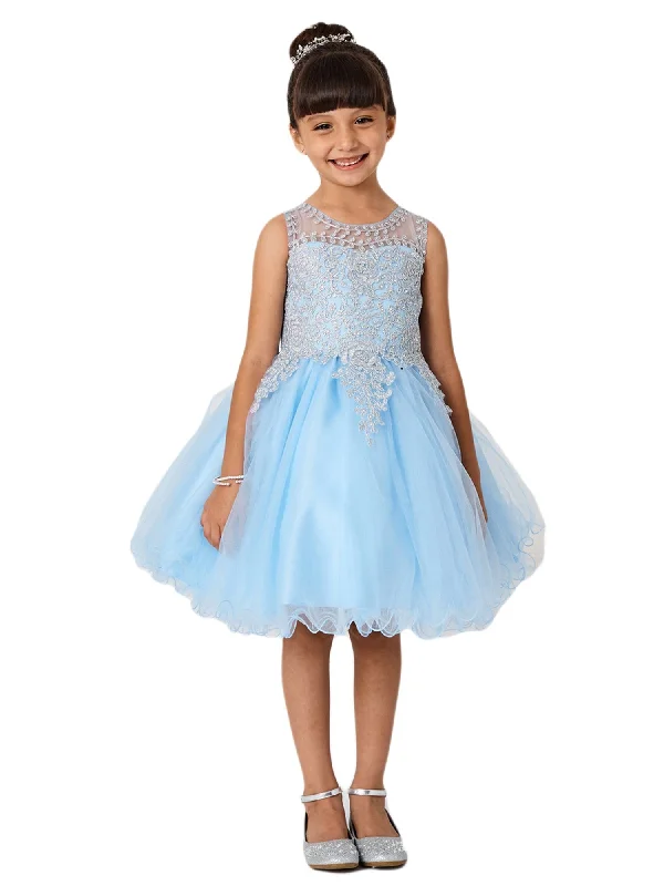 Effortless Style, Endless Impact Big Girls Sky Blue Gold Lace Rhinestone Wired Tulle Junior Bridesmaid Dress 8-18 Sophisticated Cut