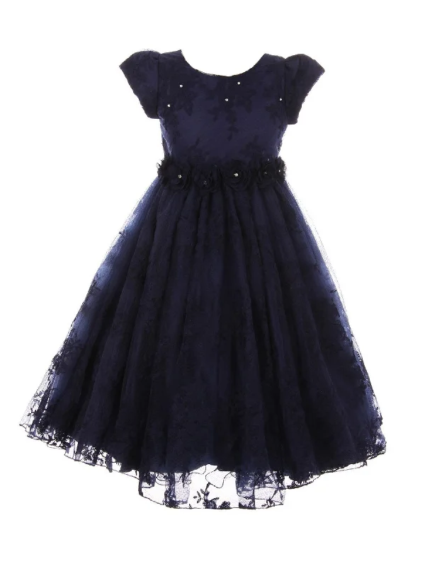 Buy More, Save More Big Girls Navy French Chantilly Lace T-Length Junior Bridesmaid Dress 8-12 Weekend Special