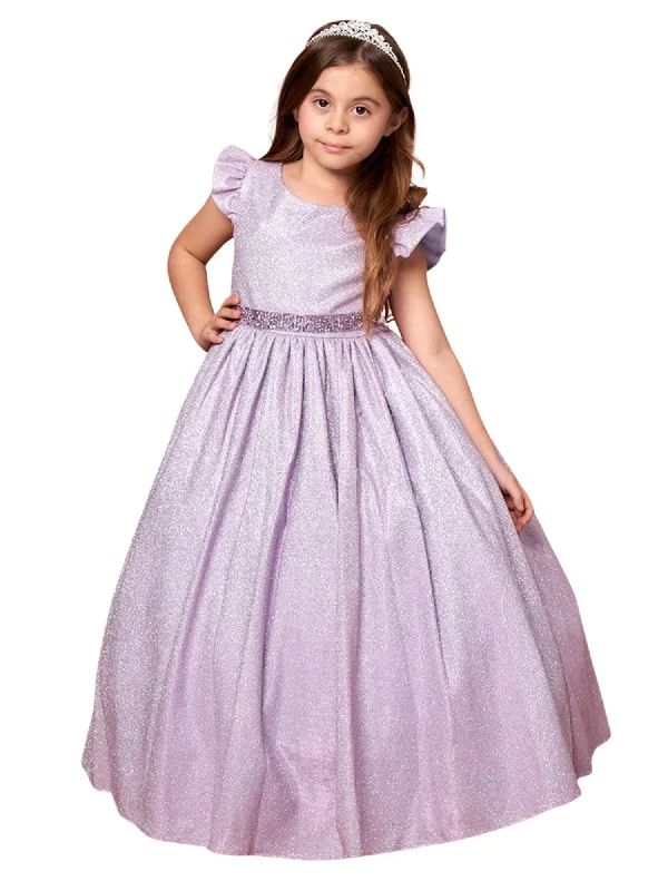 Daily Deals Big Girls Lilac Metallic Flutter Sleeve Junior Bridesmaid Dress 8-16 Art Deco Geometric Pattern Look