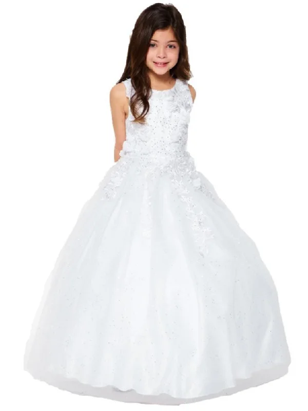 Fashion Sale Big Girls White 3D Flower Rhinestone Tulle Junior Bridesmaid Dress 8-16 Vintage Retro Party Wear