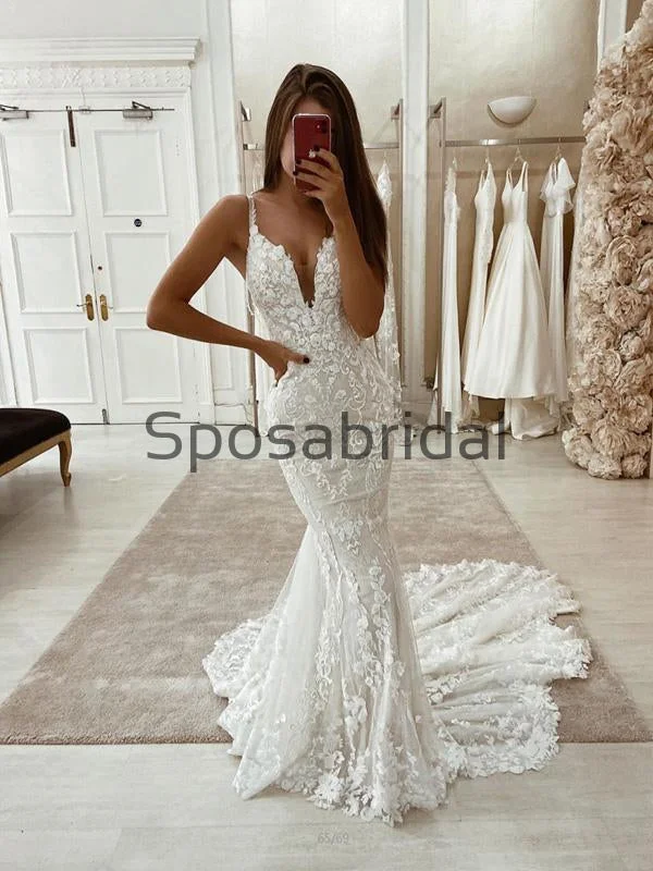 Urban Elegance Deals Charming Mermaid Unique Lace Vintage Tight Elegant Wedding Dresses WD0439 Vibrant Prints