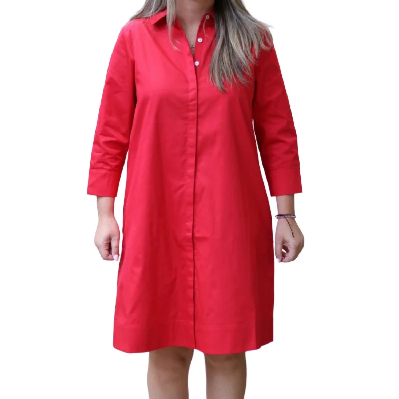 Shop The Hottest Deals Christy Poplin Shirt Dress In Red Feminine Allure