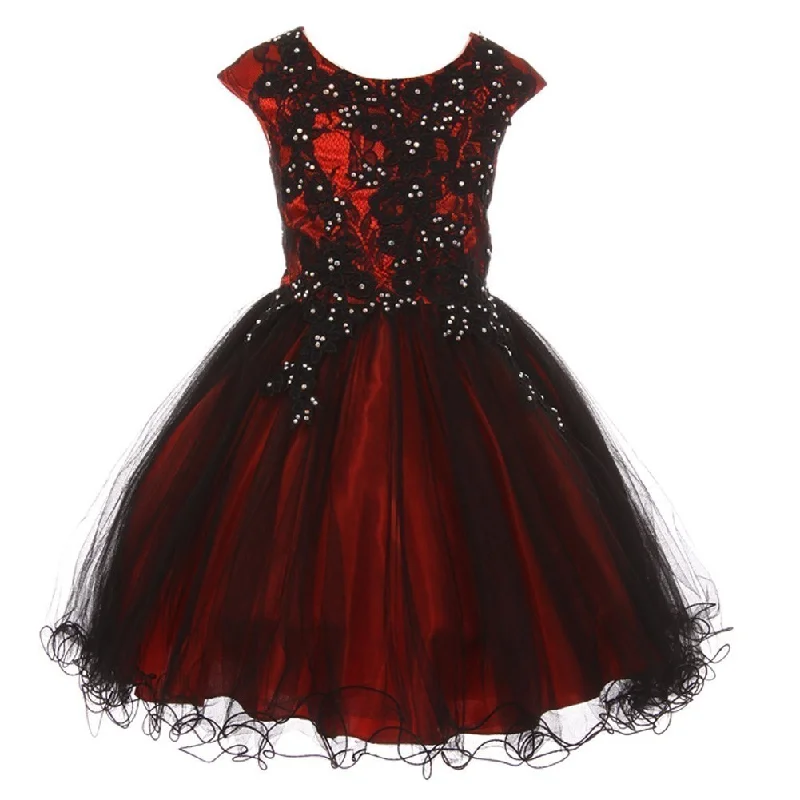 Sale Event, Prices Rock Big Girls Red Black Rhinestone Embroidered Lace Junior Bridesmaid Dress 8-16 Feminine Elegant