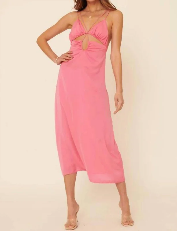 Best Deals Of The Season The Charlotte Halter Cutout Satin Midi Dress In Pink Luxe Layering