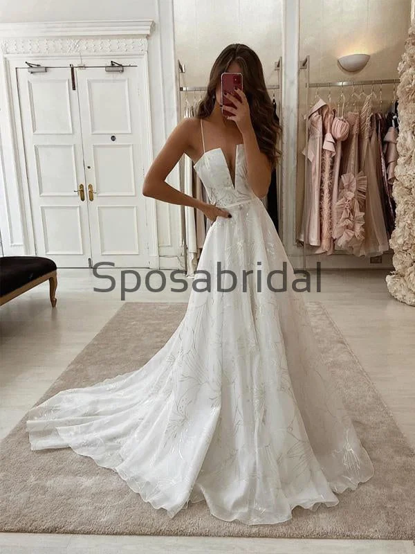 Big Discounts A-line Unique Lace Straps Vintage Romantic Dream Wedding Dresses WD0413 Casual Chic