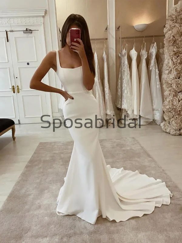 Athleisure Style Sale Country Satin Simple Elegant Wedding Dresses, Modest Prom Dresses WD0451 Feminine Elegant