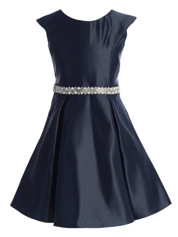 Shop Sales Big Girls Navy Flutter Sleeve Pleated Junior Bridesmaid Dress 7-16 Luxe Layering