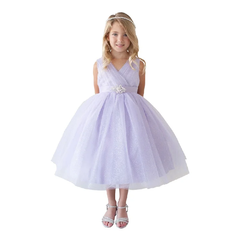 Hot Picks Big Girls Lilac Glitter Tulle Rhinestone Brooch Junior Bridesmaid Dress 8-12 Feminine Flow