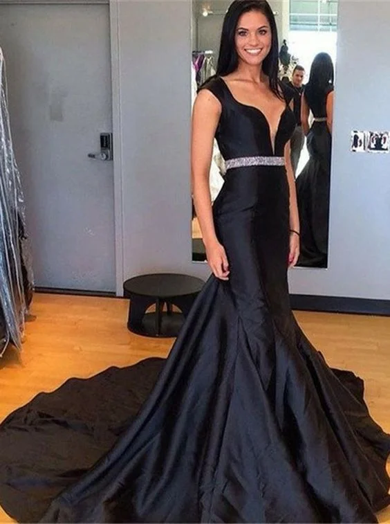 Limited Time Flash Sale Modest Mermaid Black Prom Dress with Sequins, Romantic V-Neck Sleeveless Long Prom Dresses  cg7397 Seasonal Trend