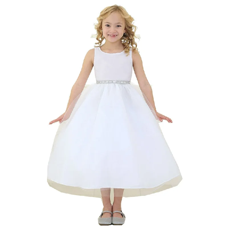 Seasonal Sale Big Girls White Rhinestone Tulle Junior Bridesmaid Dress 8-12 Parisian Effortless Chic Style