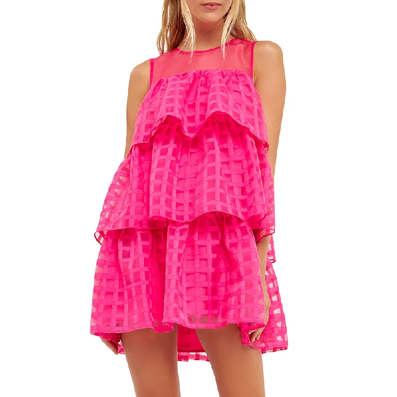 Chic & Modern Sales Organza Gridded Tiered Sleeveless Mini Contemporary Chic