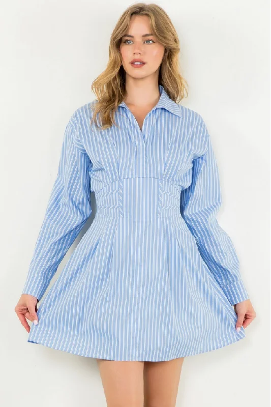 New Season Fashion Preview Sale Isla Stripe Long Sleeve Dress in Light Blue Luxe Layering