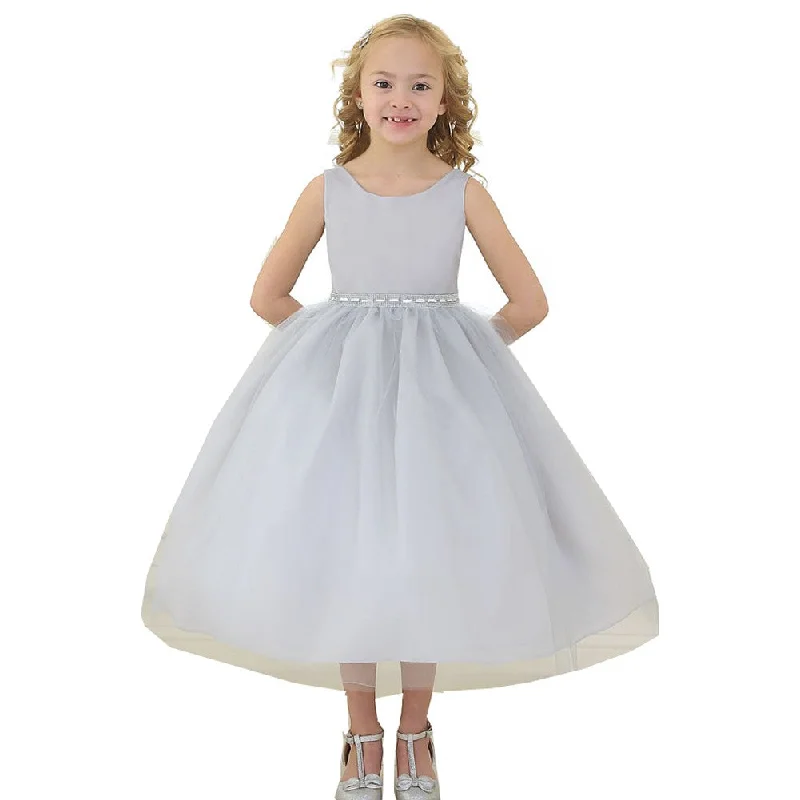 Chic Trends Unveiled Big Girls Silver Rhinestone Tulle Junior Bridesmaid Dress 8-12 Charming Silhouette