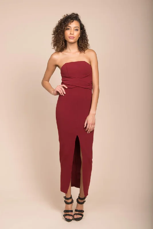 Relaxed Style Payton Sexy Bodycon Midi Dress Burgundy Elevated Style