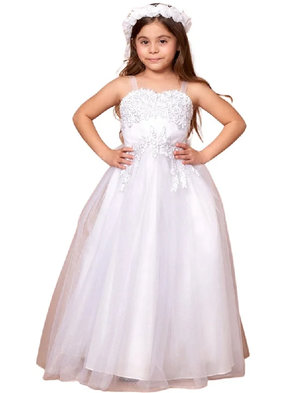 Special Offer Big Girls White Embroidered Sweetheart Neckline Junior Bridesmaid Dress 8-16 Classic Timeless Elegant Style