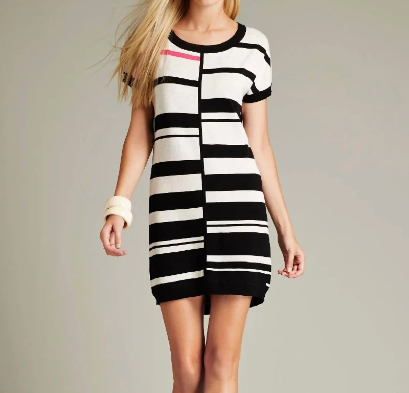 Elegant Fashion Offers Striped T-Shirt Dress In Black/ecru Limited - Edition Drops