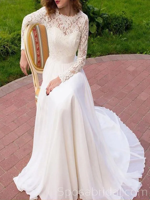 Budget-Friendly Fashion Long Sleeves Lace Simple  Elegant Classtic Romatic  Wedding Dresses,   Ball Gown, WD0357 Timeless Elegant