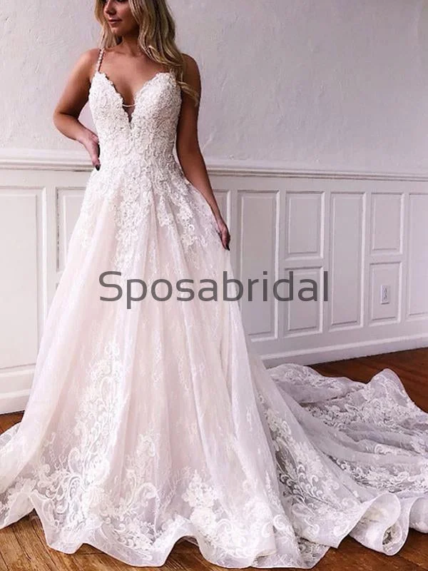 Evening Elegance A-line Spaghetti Straps Gorgeous Applique Lace Wedding Dresses WD0483 Effortless Sophistication