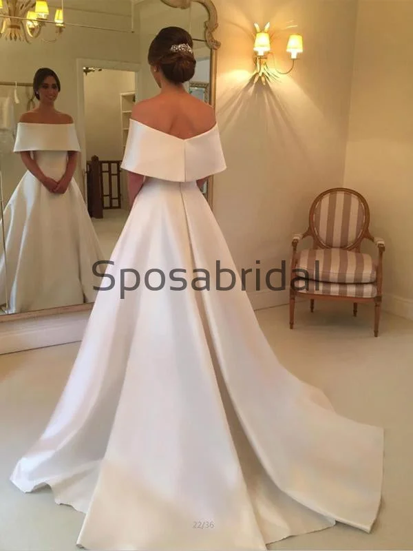 Discover Now A-line Off the Shoulder Satin Vintage Beach Wedding Dresses WD0406 Bohemian Vibe