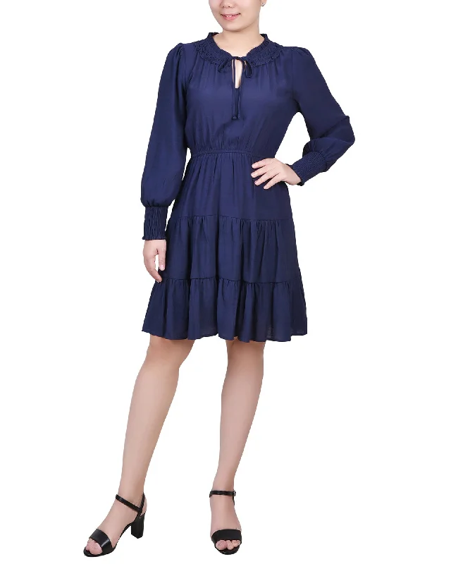 Don't Miss Out Long Sleeve Tiered Dress With Ruffled Neck Contemporary Elegance