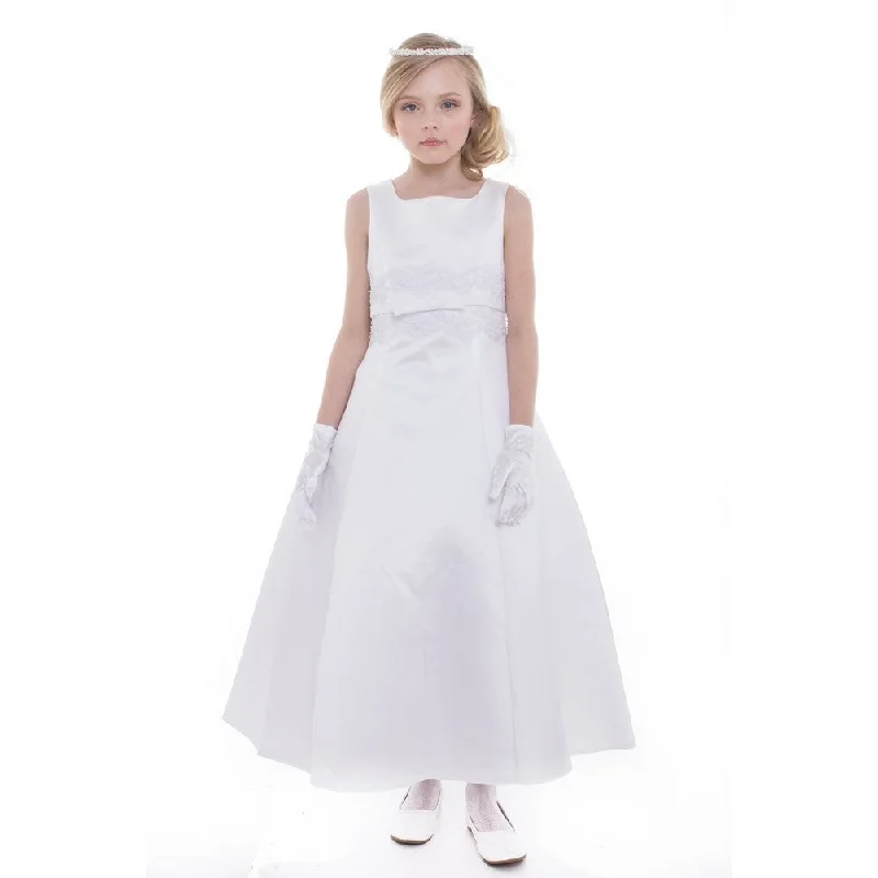 Limited Time Deal Big Girls White Satin A-Line Linda Junior Bridesmaid Dress 8-16 Romantic Date - Night Ensemble