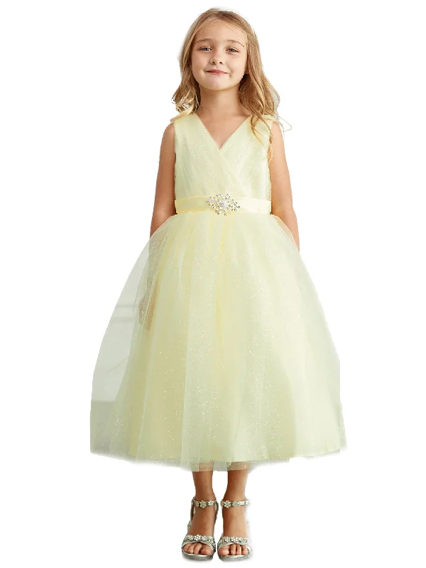 Cool Prices Big Girls Yellow Satin Sash Pleated Tulle Junior Bridesmaid Dress 8-16 Y2K Nostalgic Fashion Look