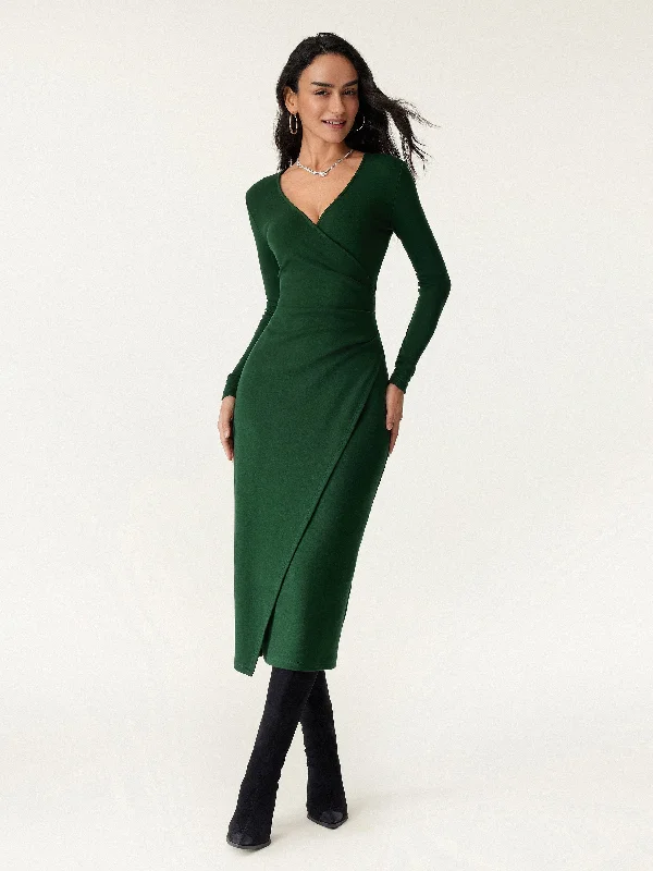 Unleash Your Fashion Surplice Wrap Long Sleeve Dress Luxury Style