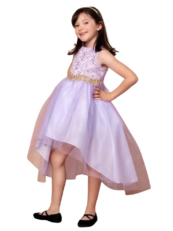 Seasonal Picks Big Girls Lilac Sequin Bodice Hi Low Junior Bridesmaid Dress 8-16 Boho - Chic Festival - Ready Style