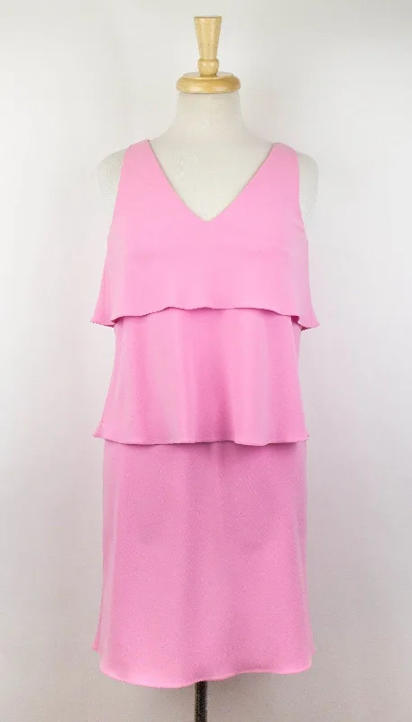 Summer Fashion MOSCHINO BOUTIQUE Women's Pink Sleeveless Ruffled Tiered Dress Graceful Drape