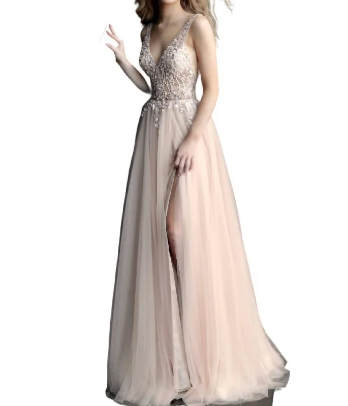 Huge Price Cut Long Sleeveless Prom Dress In Nude Seasonal Trend