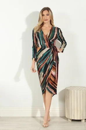 Unbeatable Deals Long Sleeve Wrap Dress Feminine Soft - Hued Look