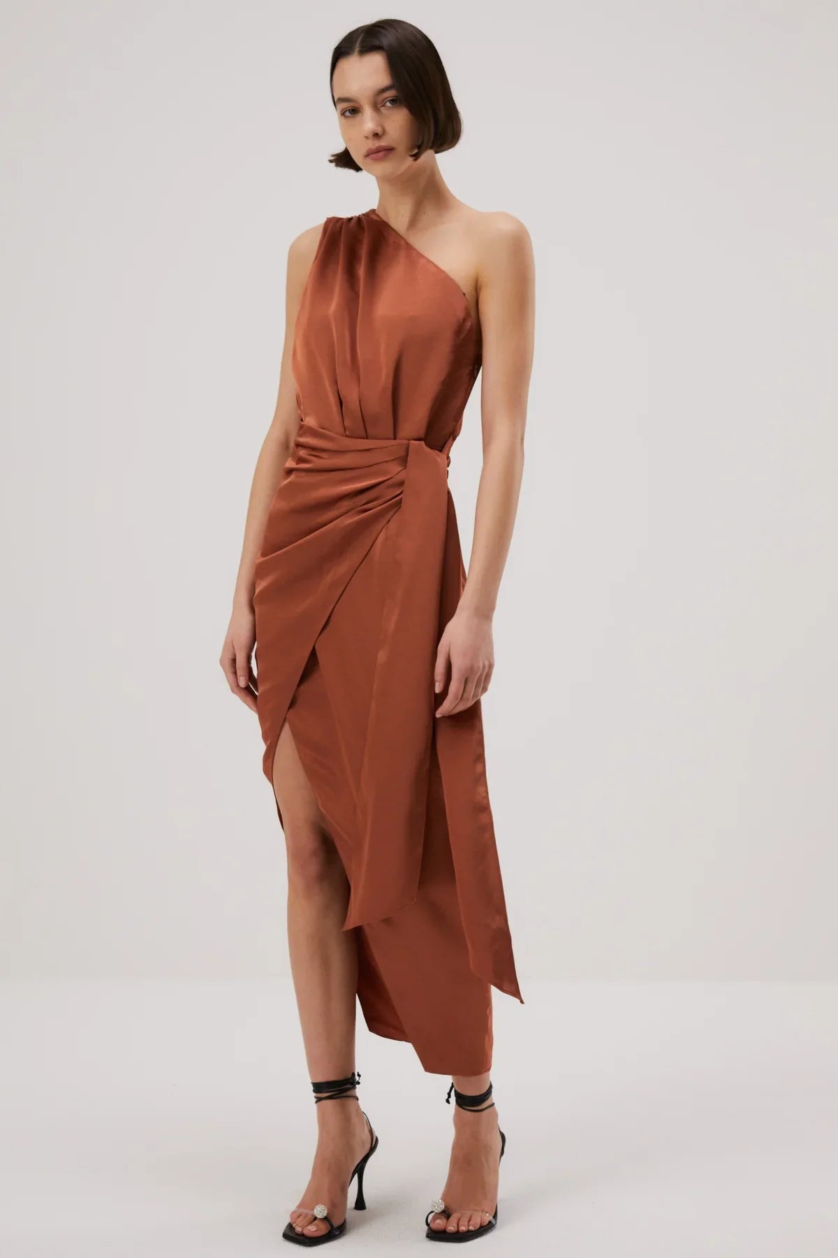 Sustainable Fashion Extravaganza Misha Brooks Satin Midi Dress - Copper Flash Sale