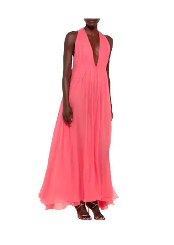 Premium Style Offers V-Neck Pleated Gown In Silk Chiffon Great Deals on Ethnic Cultural Wear