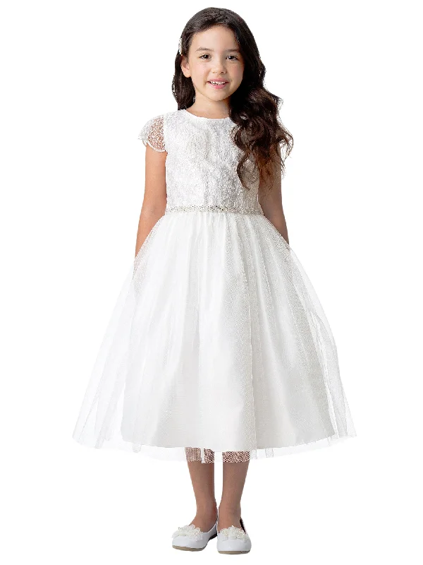 Vintage-Inspired Style Offers Big Girls Off White Cord Sequin Embroidered Lace Junior Bridesmaid Dress 7-16 Classic Timeless Elegant Style