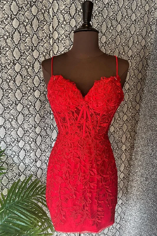 Style Without Limits Red Sweetheart Bodycon Lace Short Homecoming Dresses Boho Chic