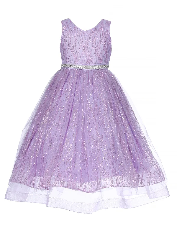 Unbeatable Prices Big Girls Lilac Glitter Tulle Sleeveless Junior Bridesmaid Dress 8-14 Minimalist Office - Ready Style