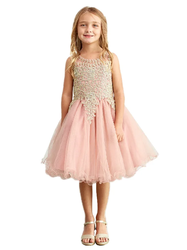 Playful Fashion Offers Big Girls Dusty Rose Gold Lace Wired Tulle Junior Bridesmaid Dress 8-18 Modern Glamour